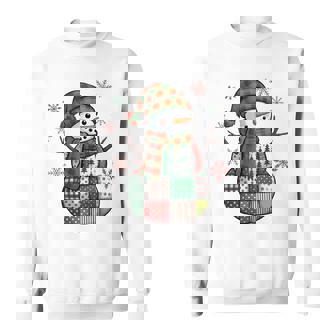 Patchwork Snowman Retro Christmas Xmas Snowman Holiday Sweatshirt - Thegiftio