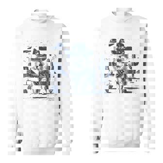 Pomeranian Cowboy Dog Vintage Ufo Wild Western Desert Alien Sweatshirt - Monsterry