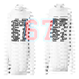 Red And Blue Sports Number 67 Jersey Uniform Player Fan Sweatshirt | Mazezy