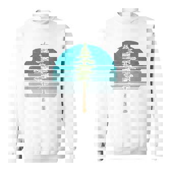 Redwood Tree & Retro Blue Sunset 80s Outdoor Graphic Sweatshirt Unisex | Mazezy