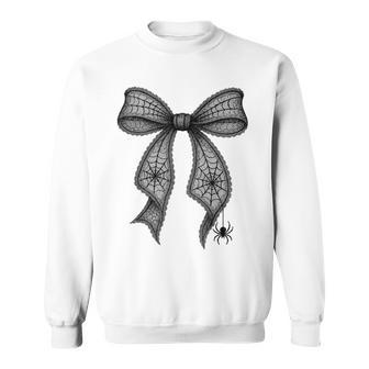 Spiderweb Bow Spooky Black Lace Bow Spider Bow Halloween Sweatshirt - Thegiftio
