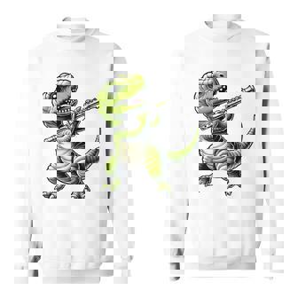 T-Rex Dinosaur Playing Flute Musician Music Premium Sweatshirt Unisex | Mazezy