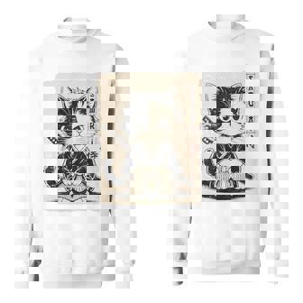 Vintage Kawaii Samurai Ninja Cat Japanese Anime Aesthetic Sweatshirt | Seseable FR