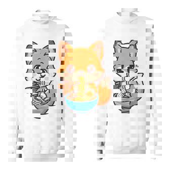 かわいいキツネを食べるラーメンかわいい動物アート スウェットシャツ - Kawaiitshirt