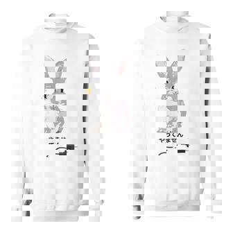 やってませんうさぎ 「I Didn't Do It」 いたずらウサギ 電源コード 面白いデザイン 黒文字 スウェットシャツ - Kawaiitshirt