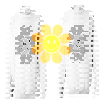 オレンジ70年代レトロファンキーフラワー、イエロースマイルフェイス スウェットシャツ - Kawaiitshirt