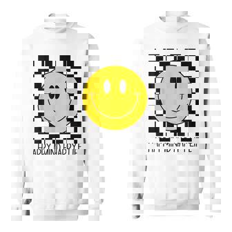 ハッピーマインド ハッピーライフ 70年代 スマイルチェック ハッピースマイルフェイス スウェットシャツ - Kawaiitshirt