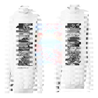 日本の桜庭 芸者 富士山 桜 木 スウェットシャツ - Kawaiitshirt