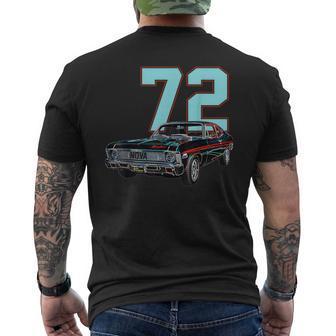 1972 72 Chevys Nova 2 Classic Car Old School Muscle Blue Car Men's T-shirt Back Print - Thegiftio UK