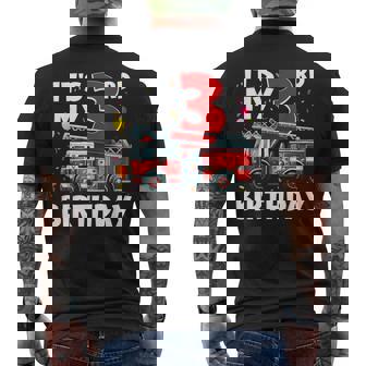 3Rd Birthday Boy Fire Truck 3 Year Old Toddler Firefighter Men's T-shirt Back Print | Seseable CA
