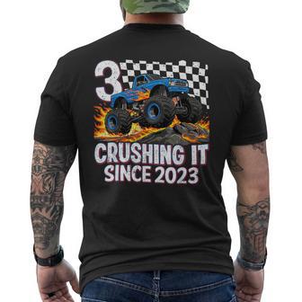 3Rd Birthday Monster Truck 3 Year Old Boys Party Born 2023 Men's T-shirt Back Print - Thegiftio UK