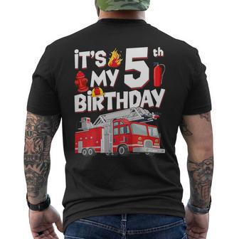 5Th Birthday Boy Fire Truck 5 Years Old Toddler Firefighter Men's T-shirt Back Print - Thegiftio UK