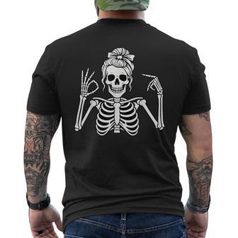67 Meme Skeleton Hand 6 7 Halloween Six Seven Ns Men's T-shirt Back Print - Monsterry