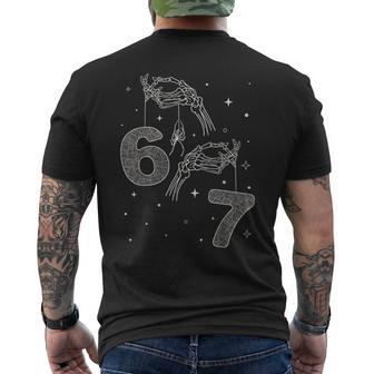67 Meme Skeleton Hand Halloween Six Seven Ns Men's T-shirt Back Print - Monsterry