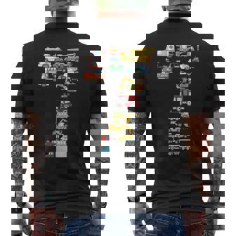 7Th Birthday 7 Year Old Transportation Cars Fire Truck Men's T-shirt Back Print | Mazezy