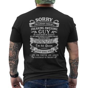 I Am Already Taken By Freaking Awesome Guy Born In August Men's T-shirt Back Print | Mazezy