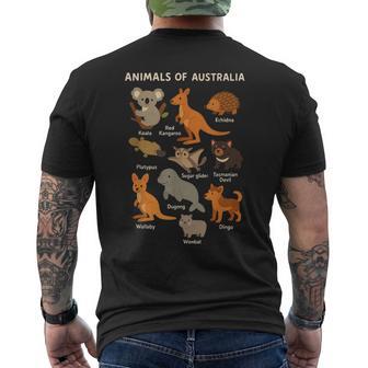 Animals Of Australia Educational Aussie Australian Animal Men's T-shirt Back Print | Mazezy