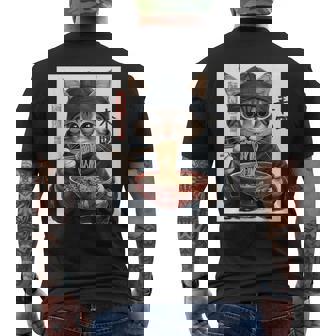 Anime Cat Ramen Japanese Style Graphic Men's T-shirt Back Print - Monsterry