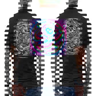 Astronaut Cat Flying Through A Neon Galaxy Men's T-shirt Back Print | Mazezy