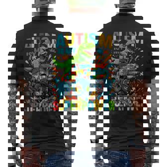 Autism Is My Superpower Dinosaur Monster Truck Men's T-shirt Back Print - Monsterry