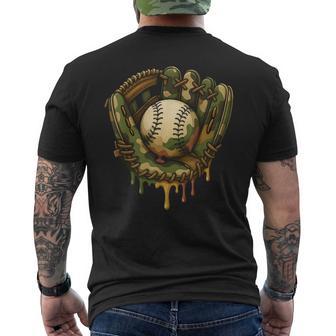 Baseball Drip Camo Baseball Glove Boys Sports Cool Game Day Men's T-shirt Back Print - Thegiftio UK