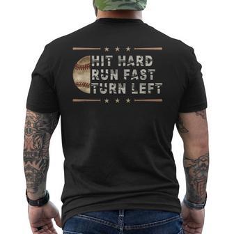 Baseball Hit Hard Run Fast Turn Left Boys Men's T-shirt Back Print - Thegiftio UK