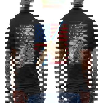 Baseball Player American Flag Usa Patriotic Men's T-shirt Back Print - Monsterry