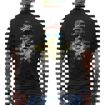 Bass Fishing Outfit Usa Flag America Cap And Sunglasses Men's T-shirt Back Print | Mazezy