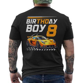 Birthday Boy 8 Years Race Car 8Th Birthday Racing Car Men's T-shirt Back Print - Thegiftio UK