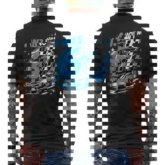 Blue Checkered Car Race I Was 6 Now I'm 7 Birthday Boy Bday Men's T-shirt Back Print - Thegiftio