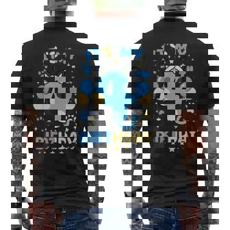 Blue Dog 4Th Birthday Boy Theme Party Four Cool 4 Year Old Men's T-shirt Back Print - Monsterry