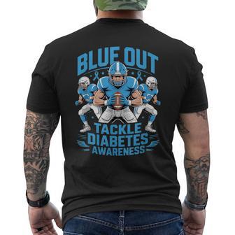 Blue Out Tackle Diabetes Awareness Football Blue Ribbon Men's T-shirt Back Print - Thegiftio UK