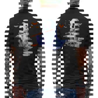 Boo Ghost Playing Flute Halloween Musical Instrument Men's Back Print T-Shirt | Mazezy