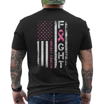 Breast Cancer Awareness Warrior American Flag Pink Ribbon Men's T-shirt Back Print - Thegiftio UK
