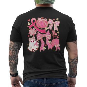Breast Cancer Pink Ribbon Ghost Halloween Pumpkin Coquette Men's T-shirt Back Print - Thegiftio UK