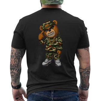 Camo Hip Hop Teddy Bear Camouflage Gangsta Streetwear Hustle Men's T-shirt Back Print - Thegiftio UK