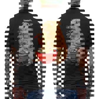 Capybara Capibara Ramen Japanese Noodles -Adult Black Small Short Sleeve Cartoon People Graphic Ideas Men's T-shirt Back Print | Mazezy