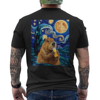 Capybara In Van Gogh Starry Night Don't Worry Be Capy Cappy Men's T-shirt Back Print - Thegiftio UK