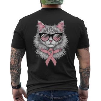 Cat Breast Cancer Awareness Cool Pink Ribbon Support Men's T-shirt Back Print - Thegiftio