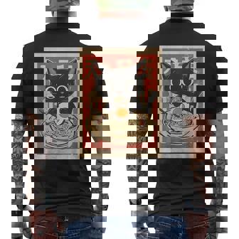 Cat Eating Ramen Noodle Anime Retro Japanese Men's T-shirt Back Print | Mazezy