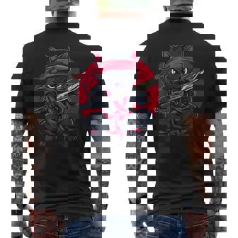 Cat Ninja Samurai Japan Japanese Flag Kawaii Graphic Men's T-shirt Back Print - Monsterry