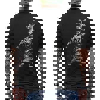 Cat Playing Flute For Cat Lover Cat Mom Cat Dad Men's Back Print T-Shirt | Mazezy