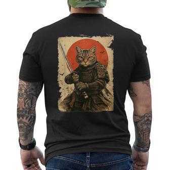 Cat Samurai Vintage Japanese Warrior Men's T-shirt Back Print - Thegiftio UK