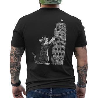 Cat Scratching The Leaning Tower Of Pisa – Italy Kitty Men's T-shirt Back Print - Thegiftio UK