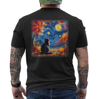 Cat Starry Night Van Gogh Cat Lover Thanksgiving Fall Autumn Men's T-shirt Back Print - Thegiftio UK