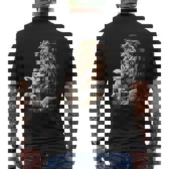 Christianity Lamb Lion Together Lion Lamb Animal Men's T-shirt Back Print - Monsterry