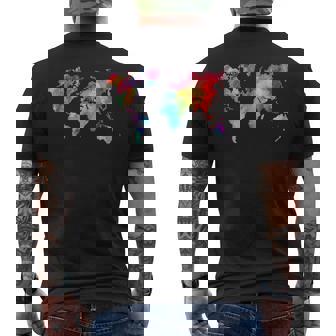 Colorful & Vibrant World Map Of Planet Earth Earth Day Men's Back Print T-Shirt | Mazezy