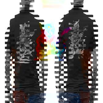 Colorido Gato Rock Tocando Guitarra Divertida Guitarra Camiseta Hombre Estampado Espalda - Regaloses