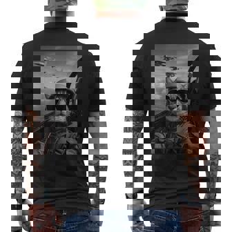 Cool Pilot Cat Selfie Fighter Jets Humor Graphic Cat Lovers Men's T-shirt Back Print | Seseable CA