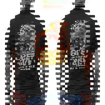 Coolest Turkey At Table Monster Truck Turkey Thanksgiving Men's T-shirt Back Print - Monsterry